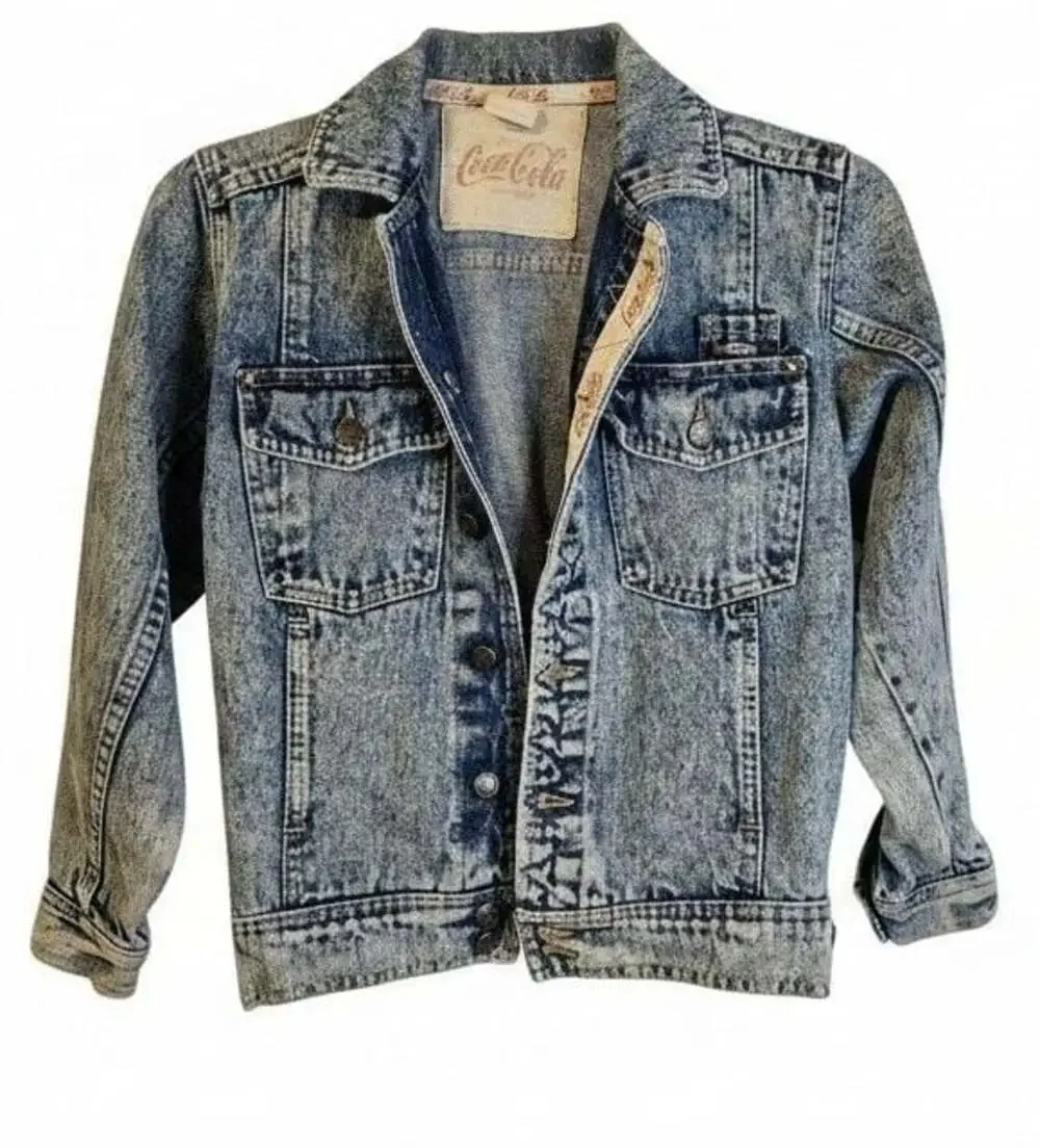 Vintage Coca-Cola Acid Wash Denim Trucker Jacket Size Youth  M